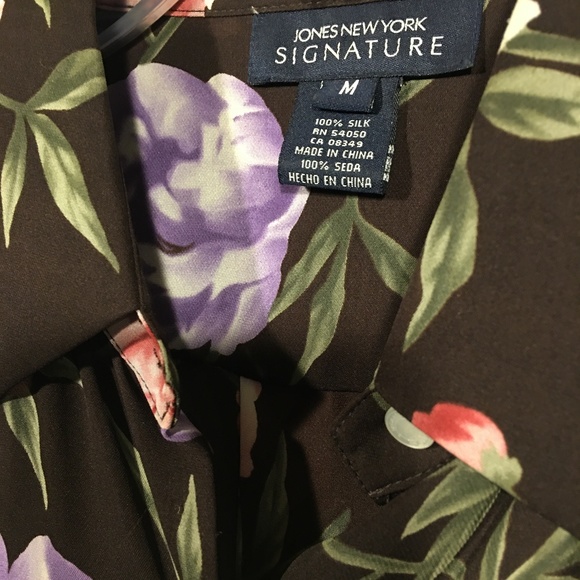 JONES NEW YORK Silk Button Up Floral Sheer Blouse M - Picture 9 of 9